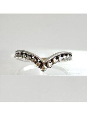 Chevron Beaded Stackable Minimalist Sterling Silver 925 Vintage Ring - sz 5.5